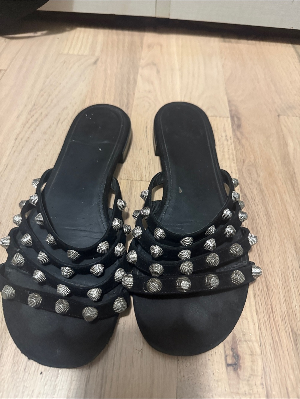 Balenciaga Black Studded Multi-Strap Slide Sandals
